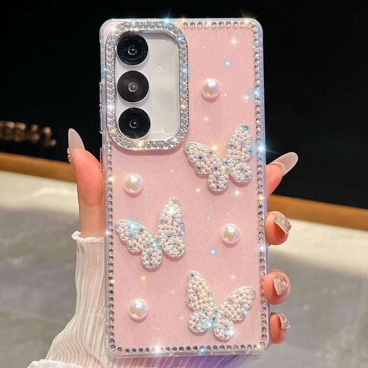 For Samsung Galaxy A36 5G Diamond Glitter Pearl Butterfly Four-Corner Shockproof Phone Case
