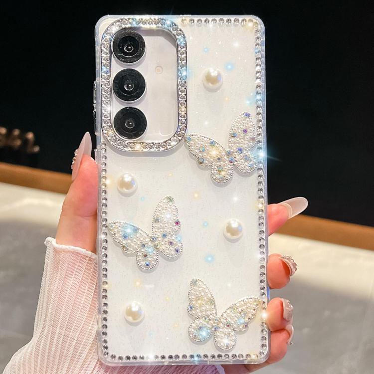 For Samsung Galaxy A36 5G Diamond Glitter Pearl Butterfly Four-Corner Shockproof Phone Case