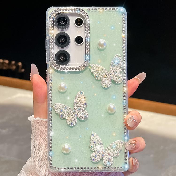 For Samsung Galaxy S25 Ultra 5G Diamond Glitter Pearl Butterfly Four-Corner Shockproof Phone Case
