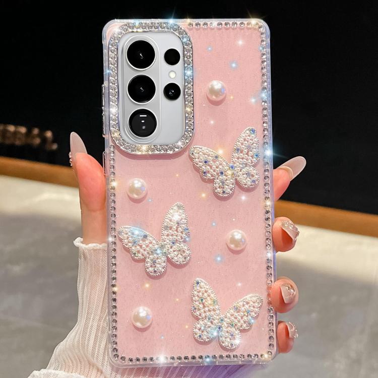 For Samsung Galaxy S26 Ultra 5G Diamond Glitter Pearl Butterfly Four-Corner Shockproof Phone Case
