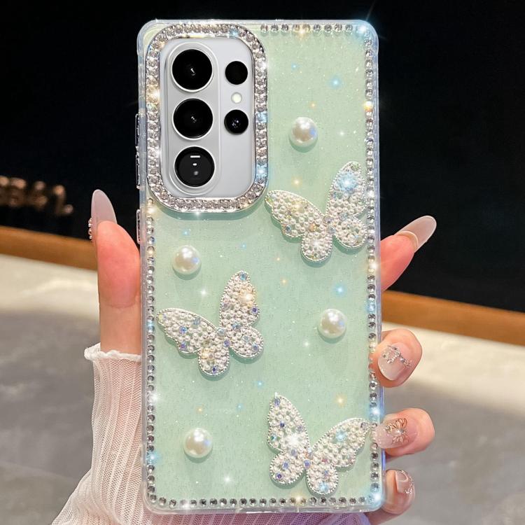 For Samsung Galaxy S26 Ultra 5G Diamond Glitter Pearl Butterfly Four-Corner Shockproof Phone Case