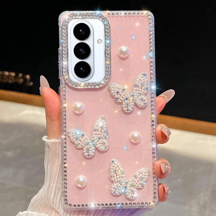 For Samsung Galaxy S26 5G Diamond Glitter Pearl Butterfly Four-Corner Shockproof Phone Case