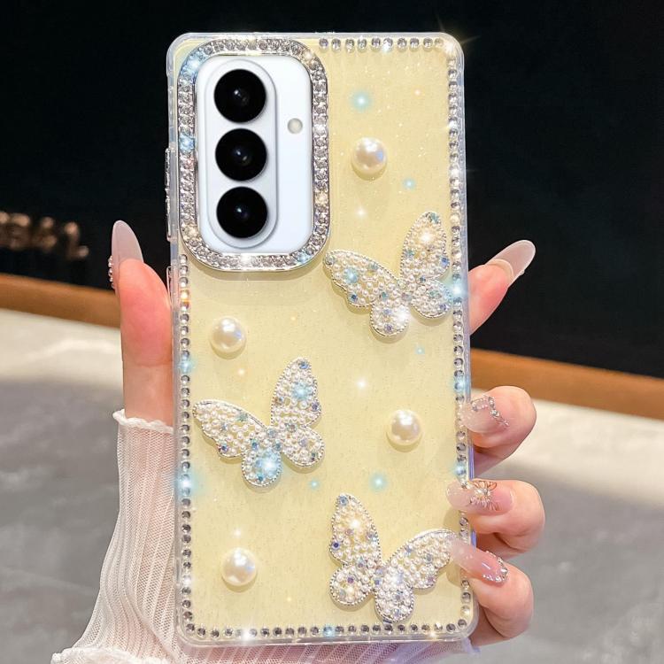 For Samsung Galaxy S26 5G Diamond Glitter Pearl Butterfly Four-Corner Shockproof Phone Case