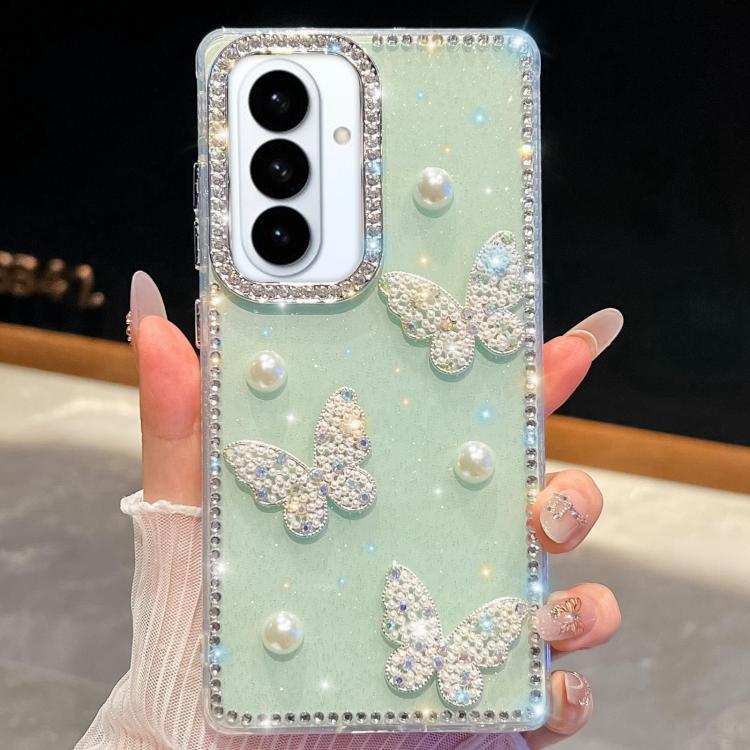 For Samsung Galaxy S26 5G Diamond Glitter Pearl Butterfly Four-Corner Shockproof Phone Case