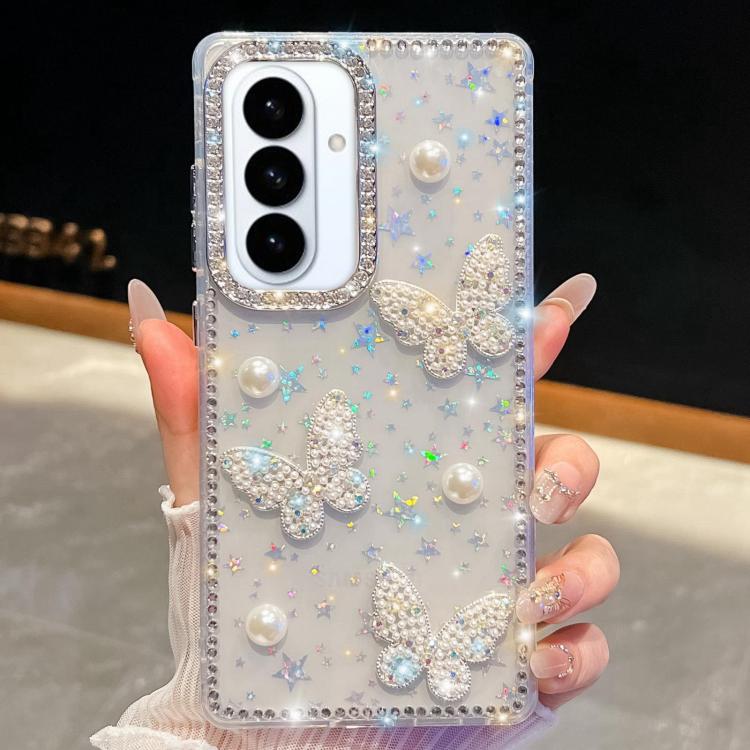 For Samsung Galaxy S26 5G Diamond Glitter Pearl Butterfly Four-Corner Shockproof Phone Case