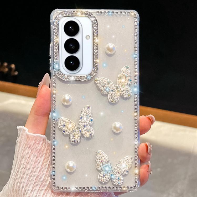 For Samsung Galaxy S26 5G Diamond Glitter Pearl Butterfly Four-Corner Shockproof Phone Case