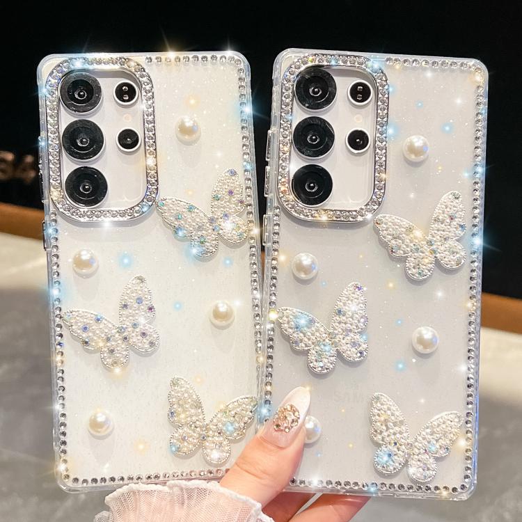 For Samsung Galaxy A35 5G Diamond Glitter Pearl Butterfly Four-Corner Shockproof Phone Case