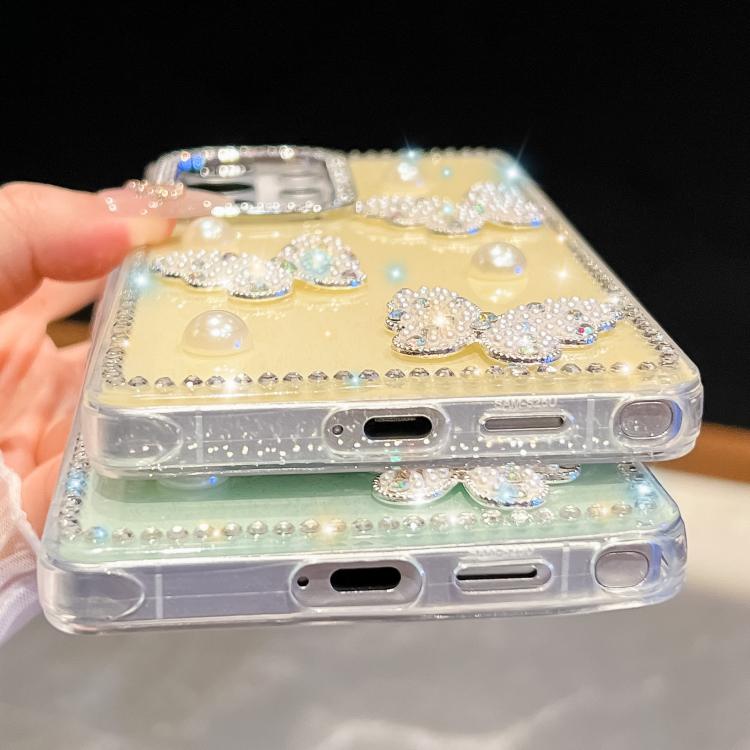 For Samsung Galaxy S24 Ultra 5G Diamond Glitter Pearl Butterfly Four-Corner Shockproof Phone Case