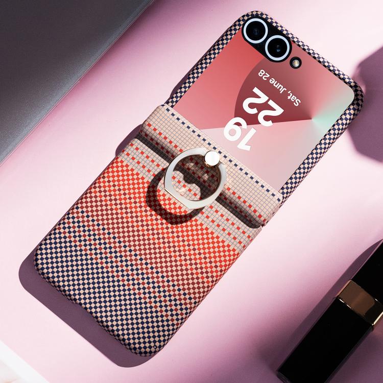 For Samsung Galaxy Z Flip5 5G Rainbow Plaid Shell-Film Integrated Shockproof Phone Case