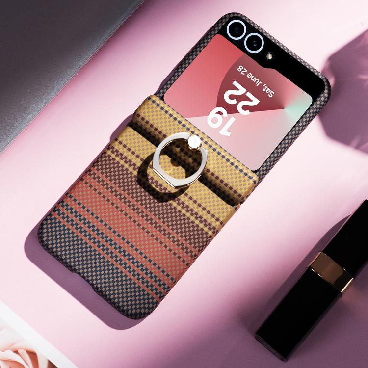 For Samsung Galaxy Z Flip7 5G Rainbow Plaid Shell-Film Integrated Shockproof Phone Case