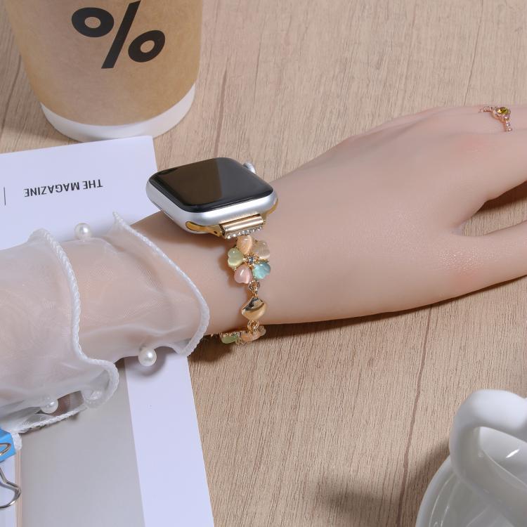 For Apple Watch 46mm / 49mm / 45mm / 44mm Four Leaf Clover Chain Alloy Watch Band