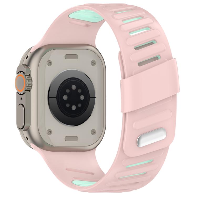 For Apple Watch 46mm / 49mm / 45mm / 44mm Oblique Buckle Breathable Two-Color Silicone Watch Band