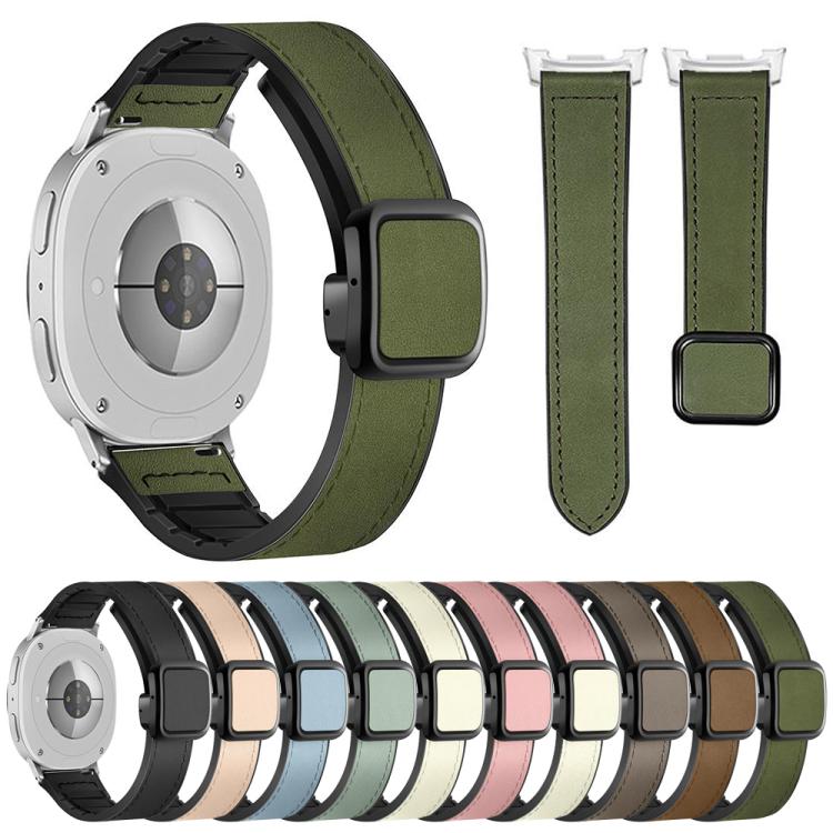 For Samsung Galaxy Watch8 / Watch8 Classic Square Magnetic Buckle Leather Skin Silicone Watch Band