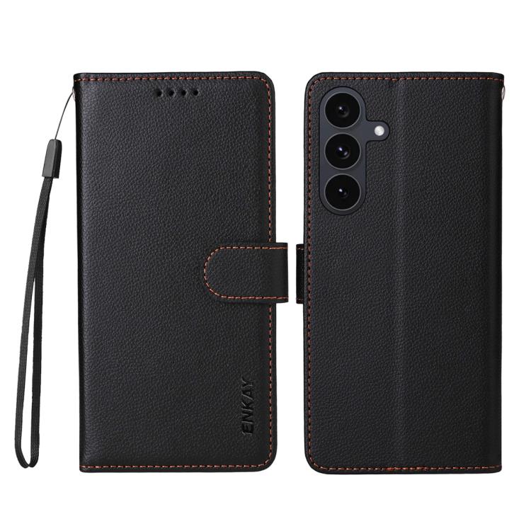 For Samsung Galaxy S25 FE 5G ENKAY RFID Blocking Wallet Kickstand Litchi Texture Leather Phone Case