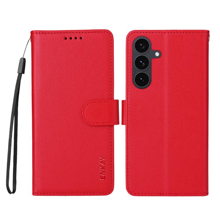 For Samsung Galaxy S25 FE 5G ENKAY RFID Blocking Wallet Kickstand Litchi Texture Leather Phone Case