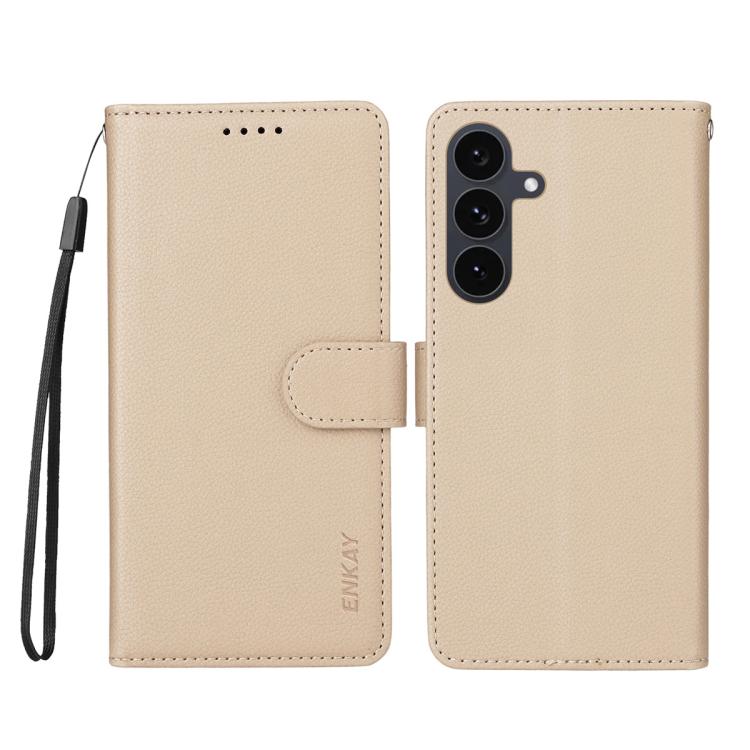 For Samsung Galaxy S25 FE 5G ENKAY RFID Blocking Wallet Kickstand Litchi Texture Leather Phone Case