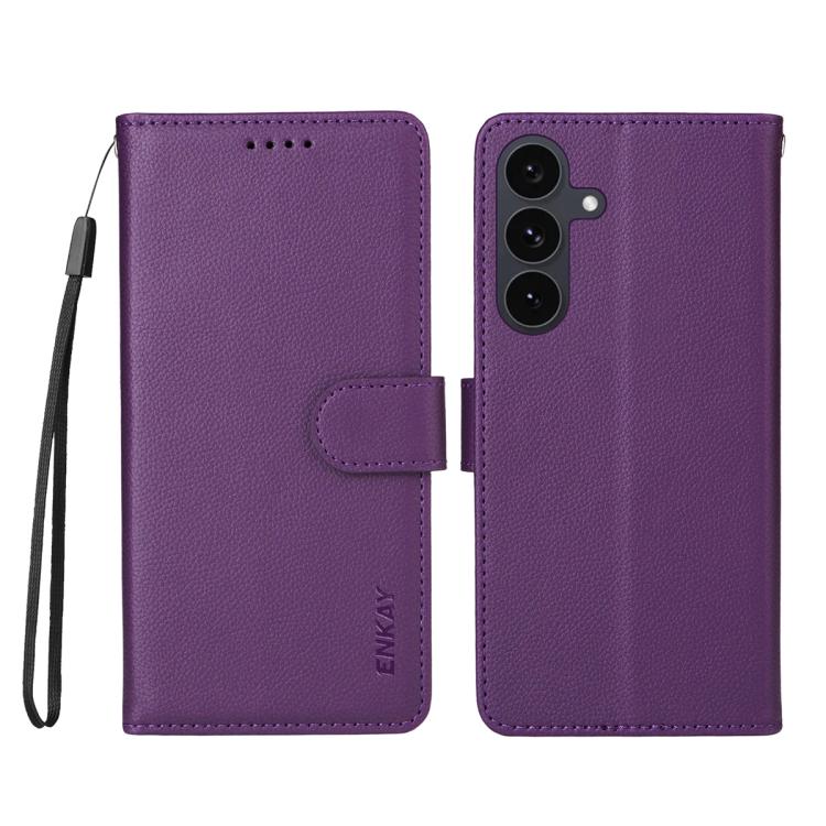 For Samsung Galaxy S25 FE 5G ENKAY RFID Blocking Wallet Kickstand Litchi Texture Leather Phone Case