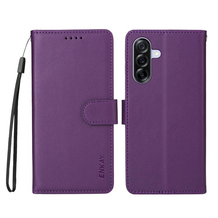 For Samsung Galaxy A56 5G ENKAY RFID Blocking Wallet Kickstand Litchi Texture Leather Phone Case