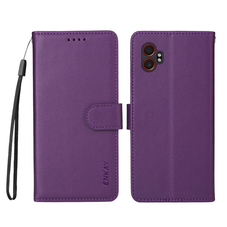 For Samsung Galaxy Xcover7 Pro ENKAY RFID Blocking Wallet Kickstand Litchi Texture Leather Phone Case