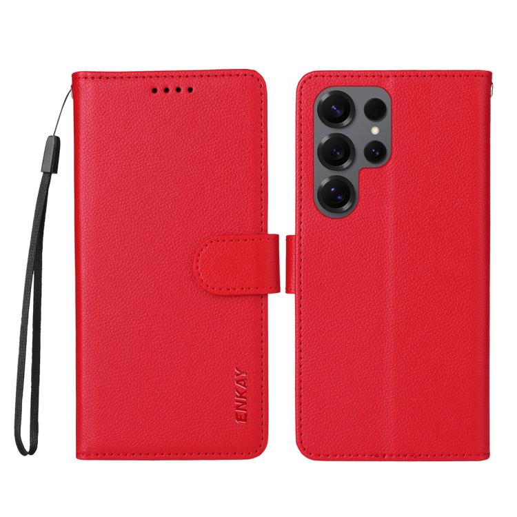 For Samsung Galaxy S24 Ultra 5G ENKAY RFID Blocking Wallet Kickstand Litchi Texture Leather Phone Case