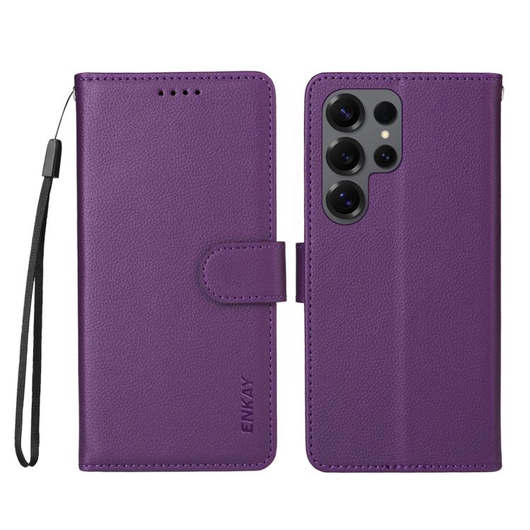 For Samsung Galaxy S24 Ultra 5G ENKAY RFID Blocking Wallet Kickstand Litchi Texture Leather Phone Case