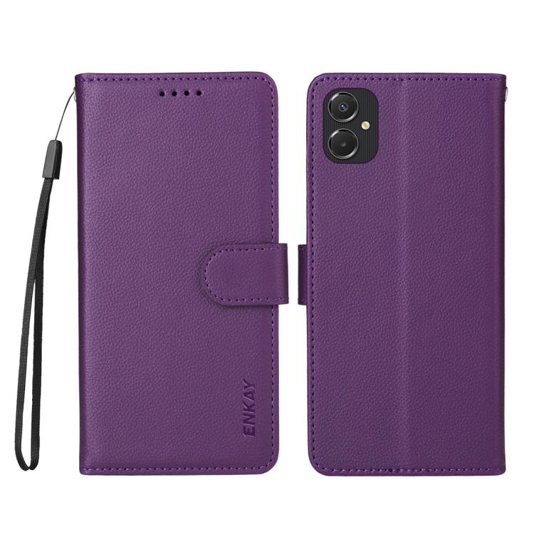 For Samsung Galaxy A06 4G / 5G ENKAY RFID Blocking Wallet Kickstand Litchi Texture Leather Phone Case