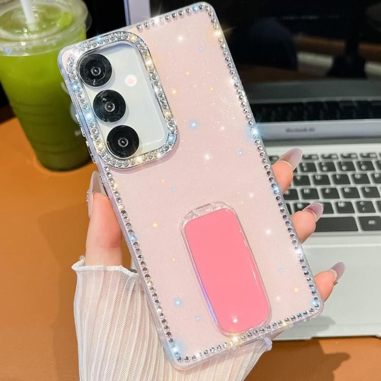 For Samsung Galaxy A26 5G Rhinestone Glitter TPU 4-corners Anti-fall Phone Case with Holder