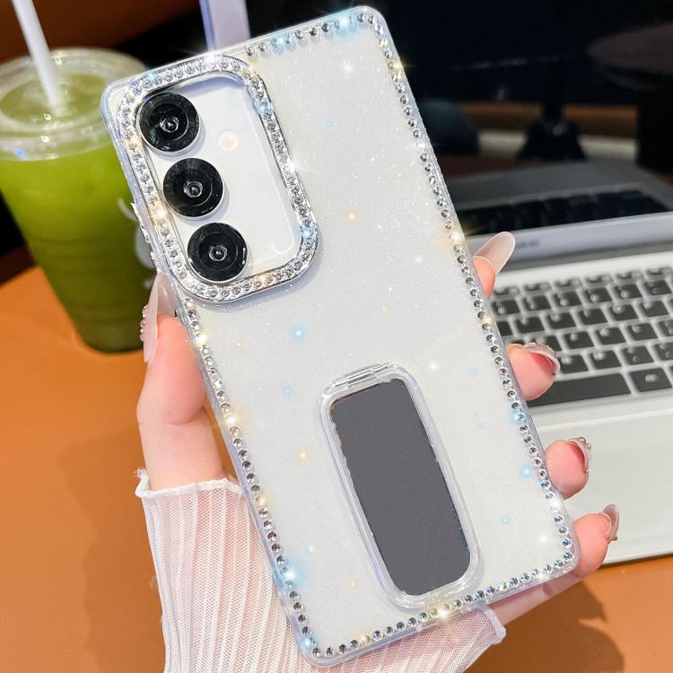 For Samsung Galaxy S24 FE 5G Rhinestone Glitter TPU 4-corners Anti-fall Phone Case with Holder