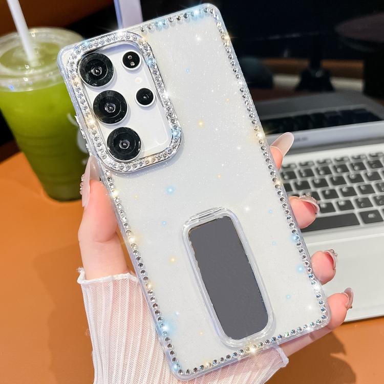 For Samsung Galaxy A35 5G Rhinestone Glitter TPU 4-corners Anti-fall Phone Case with Holder