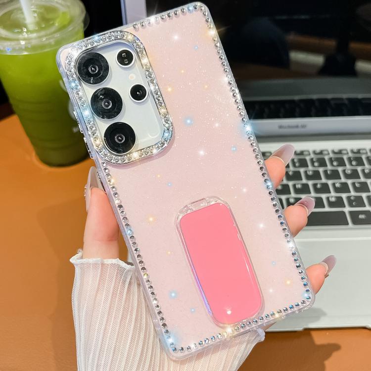 For Samsung Galaxy S23 Ultra 5G Rhinestone Glitter TPU 4-corners Anti-fall Phone Case with Holder