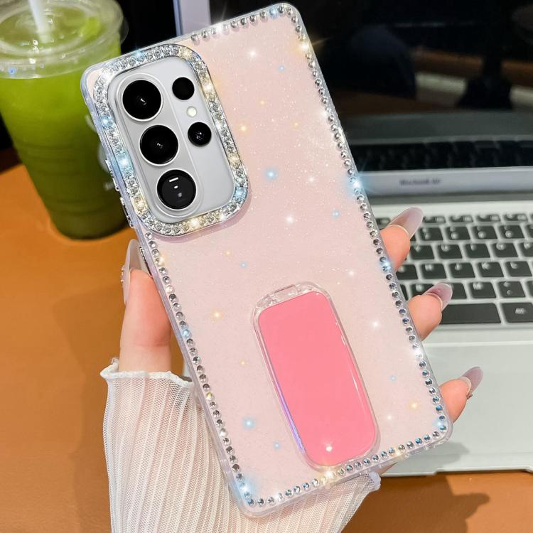For Samsung Galaxy S26 Ultra 5G Rhinestone Glitter TPU 4-corners Anti-fall Phone Case with Holder