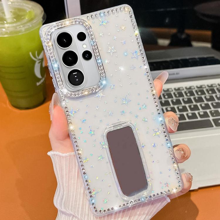 For Samsung Galaxy S26 Ultra 5G Rhinestone Glitter TPU 4-corners Anti-fall Phone Case with Holder