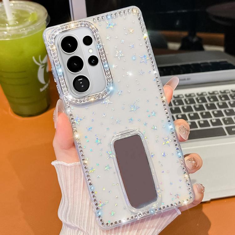 For Samsung Galaxy S26 Ultra 5G Rhinestone Glitter TPU 4-corners Anti-fall Phone Case with Holder