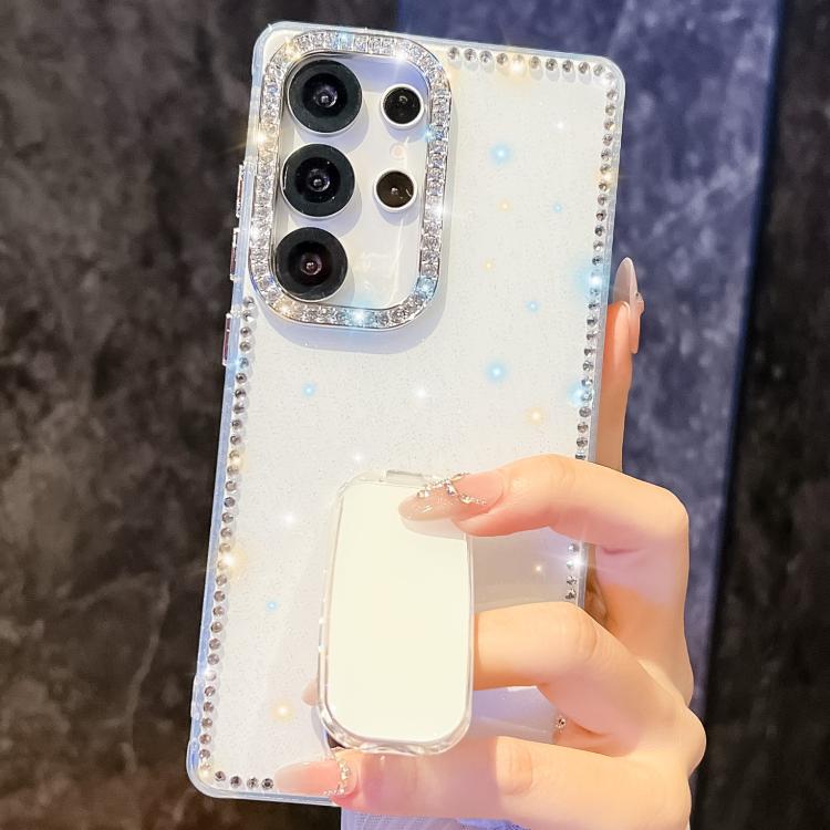 For Samsung Galaxy A35 5G Rhinestone Glitter TPU 4-corners Anti-fall Phone Case with Holder