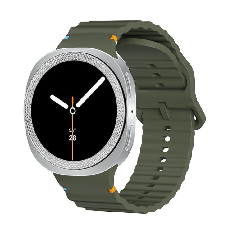 For Samsung Galaxy Watch8 44mm Rhombic Texture Bezel and Wavy Grain Stitched Color Buckle Silicone Watch Band