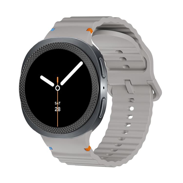 For Samsung Galaxy Watch8 44mm Rhombic Texture Bezel and Wavy Grain Stitched Color Buckle Silicone Watch Band