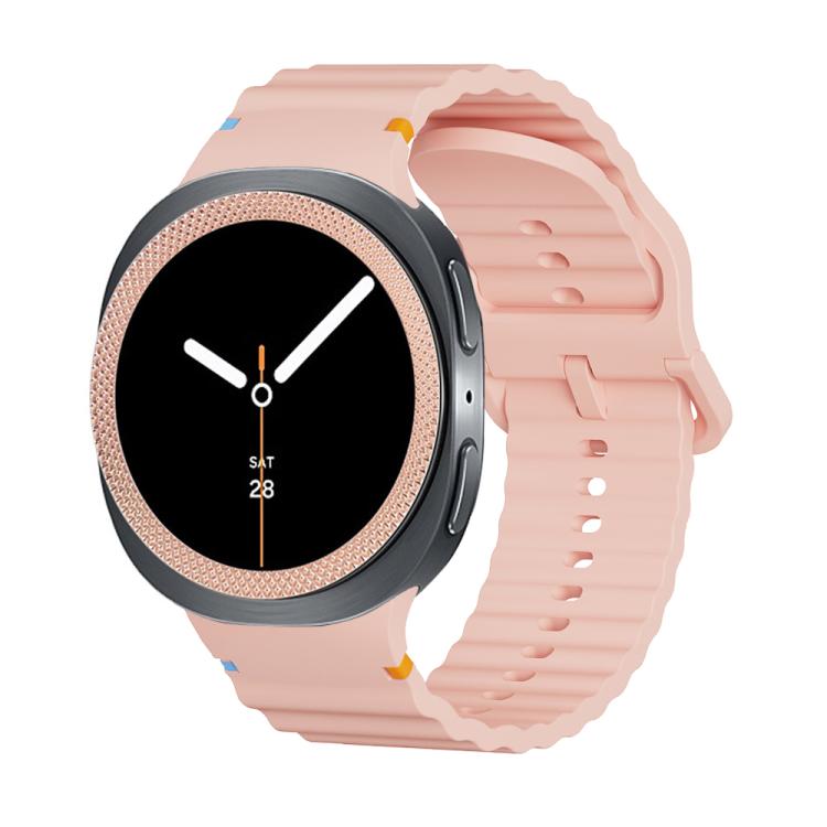 For Samsung Galaxy Watch8 44mm Rhombic Texture Bezel and Wavy Grain Stitched Color Buckle Silicone Watch Band