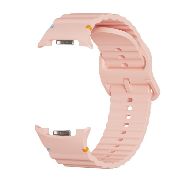 For Samsung Galaxy Watch8 44mm Diamond Bezel and Wavy Grain Stitched Color Buckle Silicone Watch Band