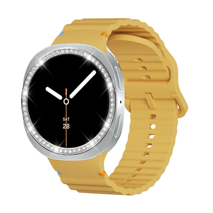 For Samsung Galaxy Watch8 40mm Diamond Bezel and Wavy Grain Stitched Color Buckle Silicone Watch Band