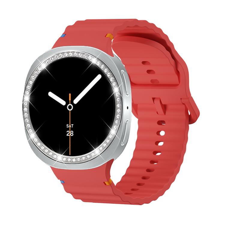 For Samsung Galaxy Watch8 40mm Diamond Bezel and Wavy Grain Stitched Color Buckle Silicone Watch Band