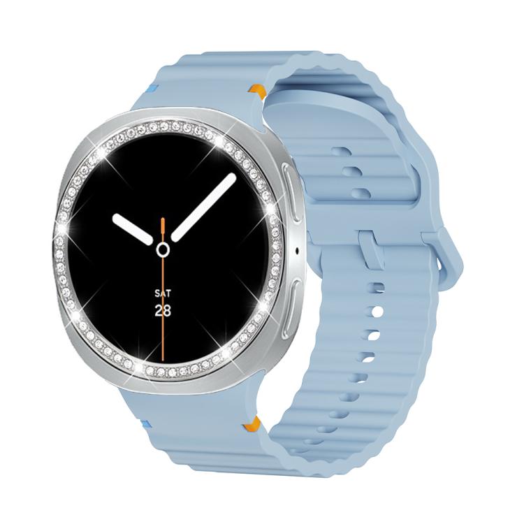 For Samsung Galaxy Watch8 40mm Diamond Bezel and Wavy Grain Stitched Color Buckle Silicone Watch Band