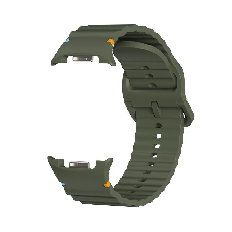 For Samsung Galaxy Watch8 40mm Diamond Bezel and Wavy Grain Stitched Color Buckle Silicone Watch Band