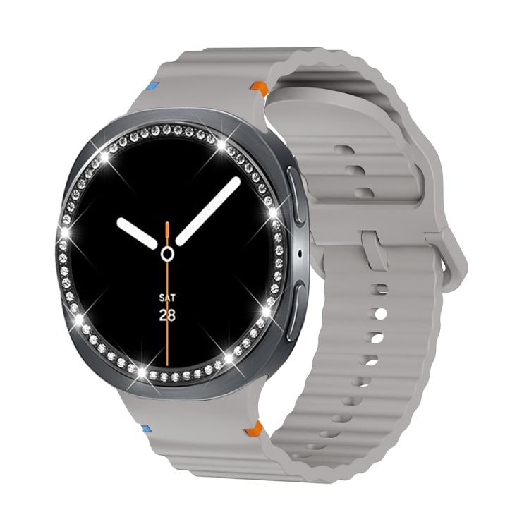 For Samsung Galaxy Watch8 40mm Diamond Bezel and Wavy Grain Stitched Color Buckle Silicone Watch Band