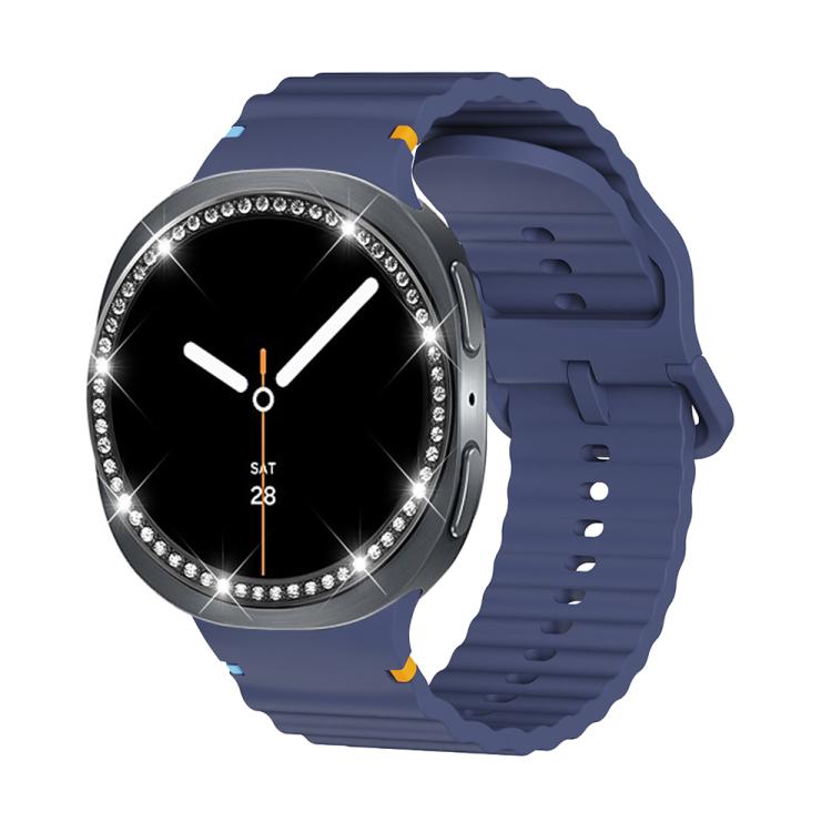 For Samsung Galaxy Watch8 40mm Diamond Bezel and Wavy Grain Stitched Color Buckle Silicone Watch Band