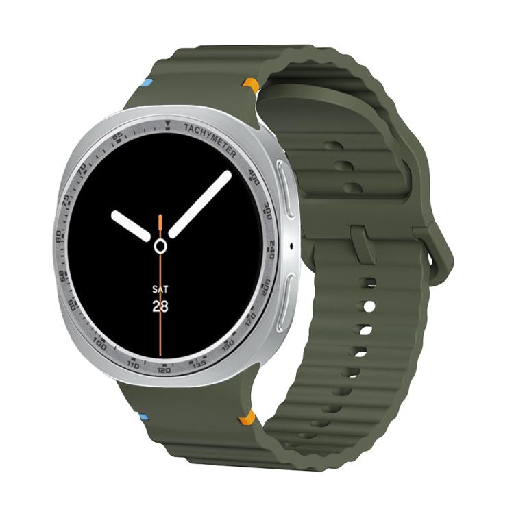 For Samsung Galaxy Watch8 44mm Speed Bezel and Wavy Grain Stitched Color Buckle Silicone Watch Band