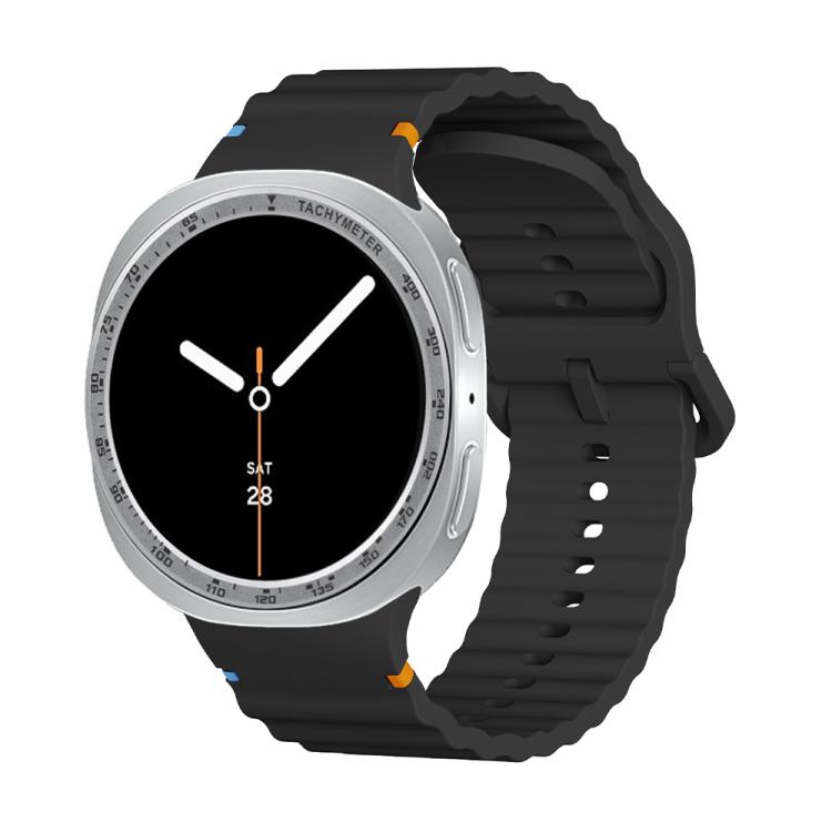 For Samsung Galaxy Watch8 44mm Speed Bezel and Wavy Grain Stitched Color Buckle Silicone Watch Band