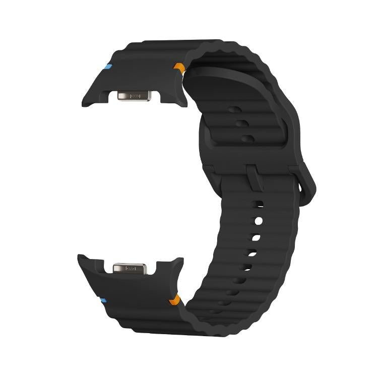 For Samsung Galaxy Watch8 44mm Speed Bezel and Wavy Grain Stitched Color Buckle Silicone Watch Band