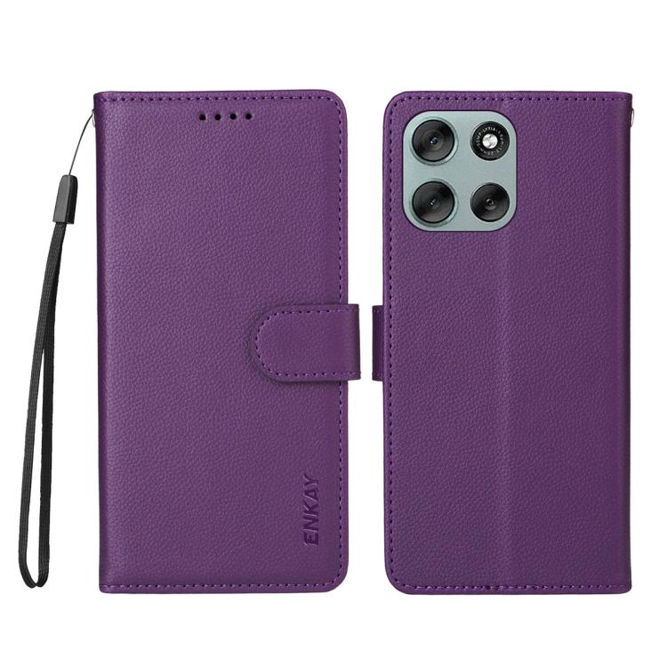 For Motorola Moto G86 / G86 Power ENKAY RFID Blocking Wallet Kickstand Litchi Texture Leather Phone Case