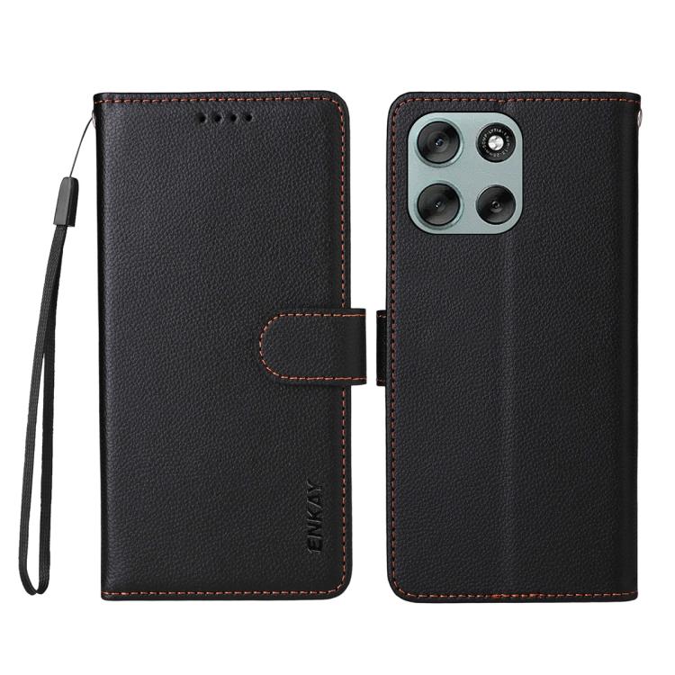For Motorola Moto G56 / G66j / G66y 5G ENKAY RFID Blocking Wallet Kickstand Litchi Texture Leather Phone Case