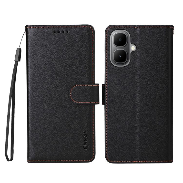 For Tecno Pop 10 / Spark go 2 ENKAY RFID Blocking Wallet Kickstand Litchi Texture Leather Phone Case